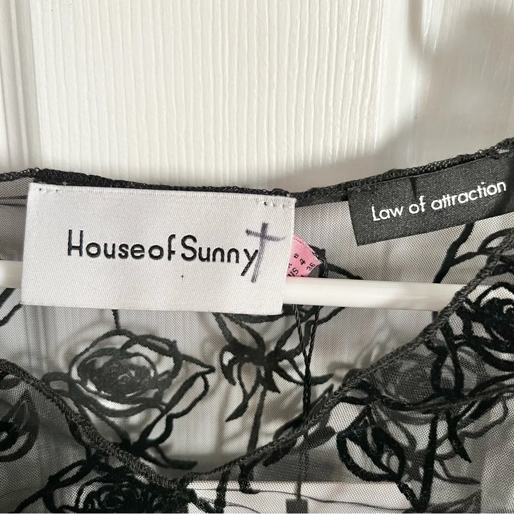 🆕 HOUSE OF SUNNY La Thorn Mesh Top in Noir Black Sz 4 US - Picture 4 of 8